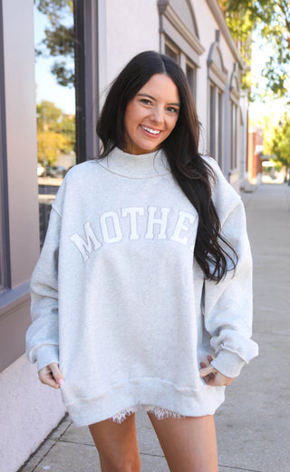 mother embroidered mock neck sweatshirt