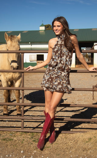 change all that floral halter dress