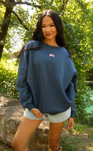 feeling patriotic embroidered flag sweatshirt