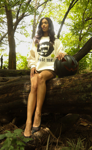friday + saturday: bite me sweatshirt