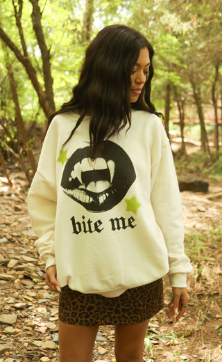 friday + saturday: bite me sweatshirt