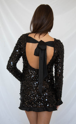 show me your mumu: maddison ruffle dress - black metallic sequins
