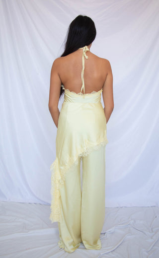 champagne toast satin halter jumpsuit