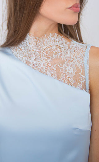 contrast lace mini dress - blue