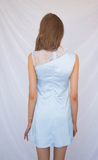 contrast lace mini dress - blue