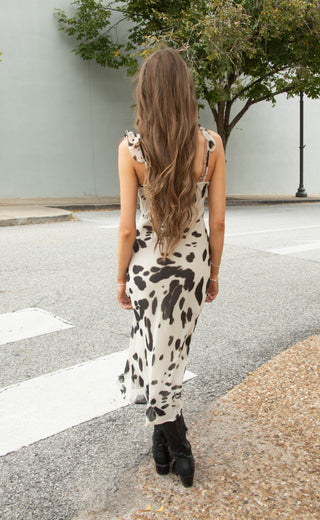 meet you there animal print midi dress