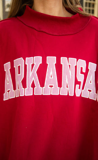 arkansas crimson embroidered mock neck