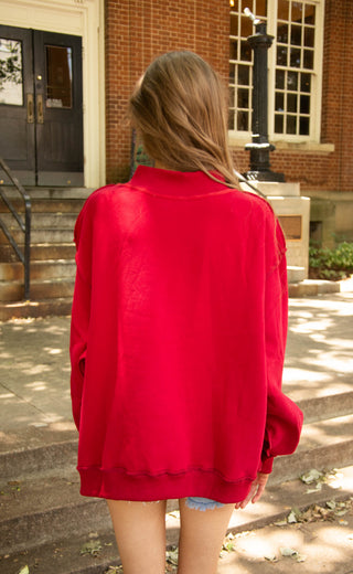 arkansas crimson embroidered mock neck