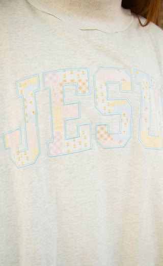 patchwork Jesus embroidered mock neck