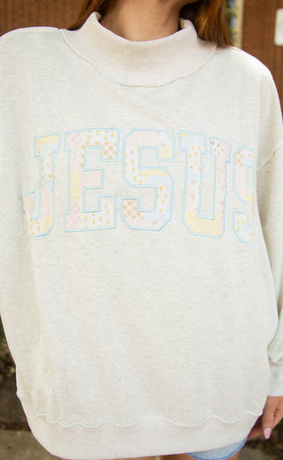 patchwork Jesus embroidered mock neck