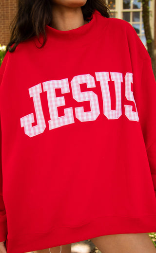 gingham Jesus embroidered mock neck