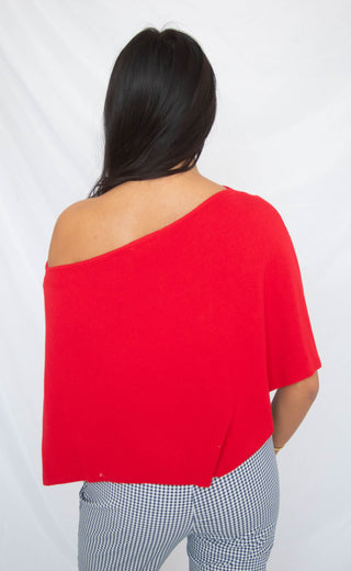 seeing red poncho knit top