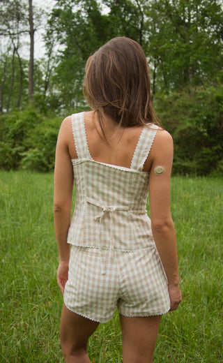 do it again gingham lace trim set