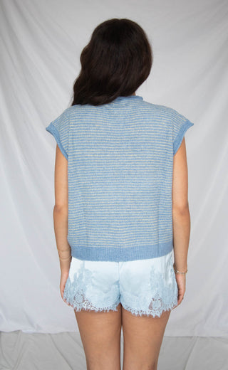 our hearts are free cardigan - dusty blue stripe