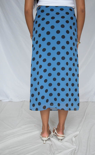 out and about sheer dot midi skirt