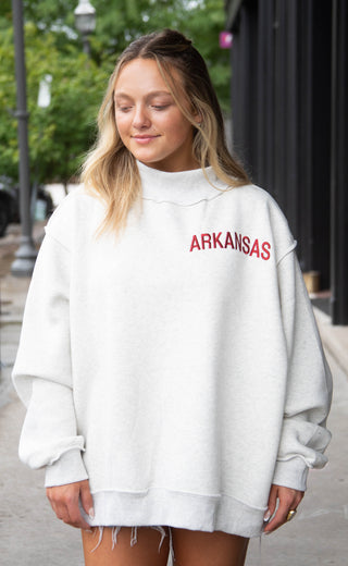 arkansas embroidered mock neck - grey