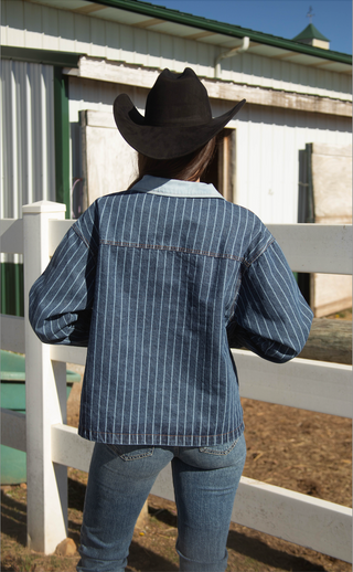come on over striped denim jacket