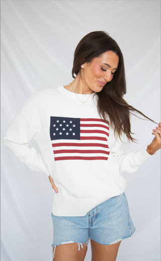 declaration flag sweater - white