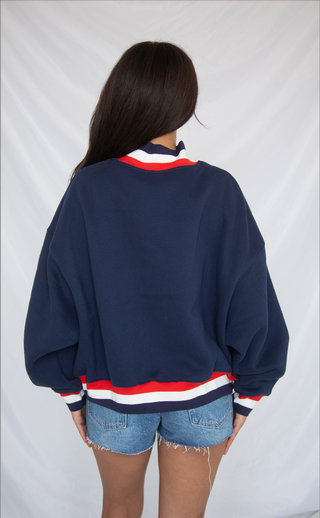usa embroidered striped mockneck sweatshirt - navy