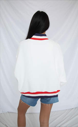 usa embroidered striped mockneck sweatshirt - white