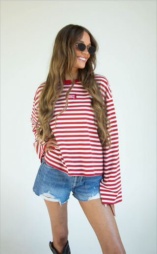 hogs block stitch stripe long sleeve tee