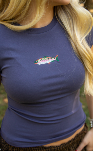 fish embroidered baby tee - navy
